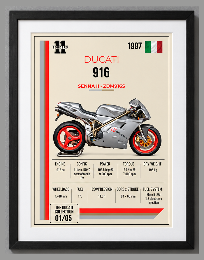 1997 Ducati 916 Senna II Motorcycle Art Print, A4 or A3, Unframed
