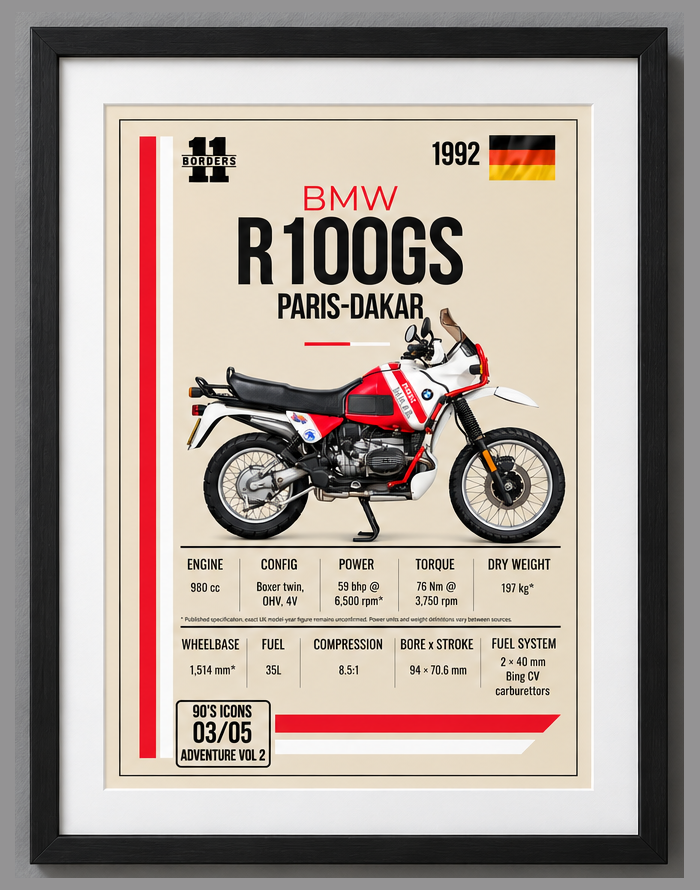 1992 BMW R100GS Paris-Dakar Motorcycle Art Print, A4 or A3, Unframed