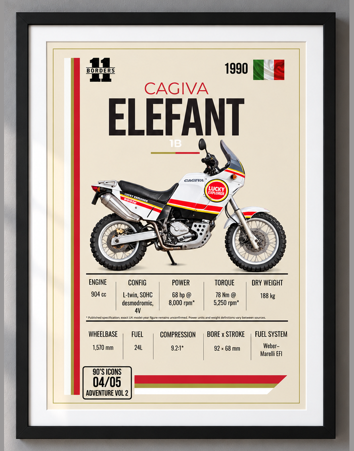 1990 Cagiva Elefant Motorcycle Art Print, A4 or A3, Unframed