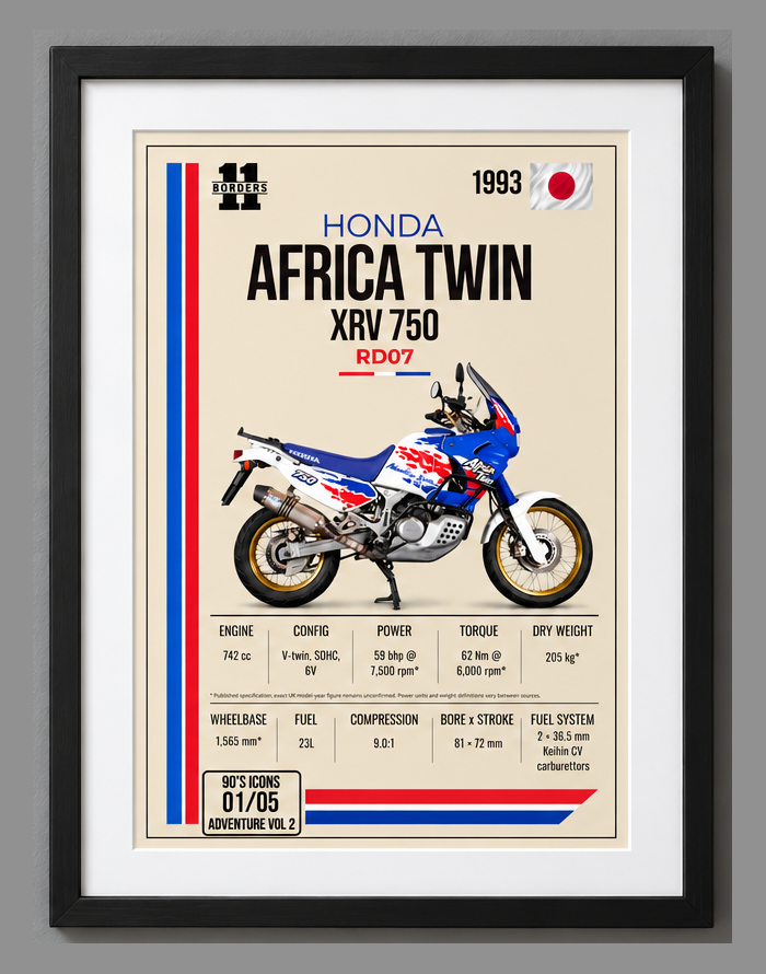 1993 Honda Africa Twin Motorcycle Art Print, A4 or A3, Unframed