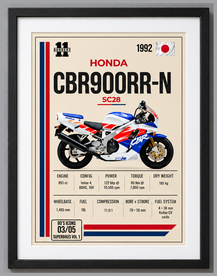 1992 Honda CBR900 RR Motorcycle Art Print, A4 or A3, Unframed