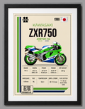 1990 Kawasaki ZXR 750 Motorcycle Art Print, A4 or A3, Unframed