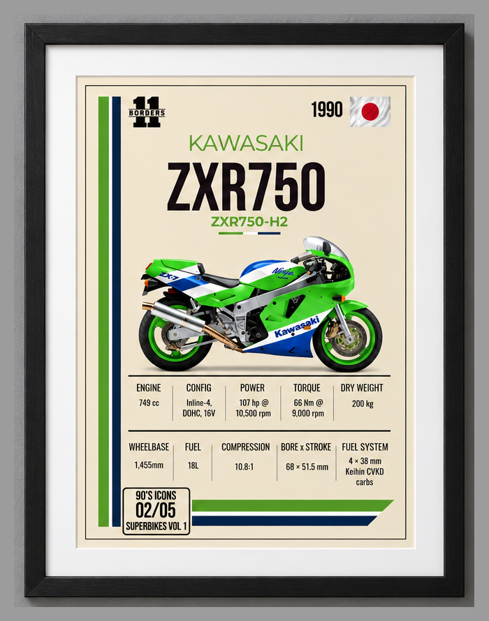 1990 Kawasaki ZXR 750 Motorcycle Art Print, A4 or A3, Unframed
