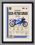 1996 Suzuki GSX-R750 SRAD Motorcycle Art Print, A4 or A3, Unframed