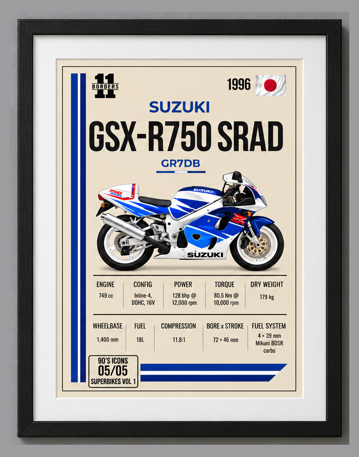 1996 Suzuki GSX-R750 SRAD Motorcycle Art Print, A4 or A3, Unframed
