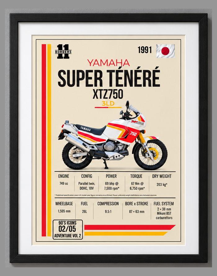 1991 Yamaha Super Ténéré Motorcycle Art Print, A4 or A3, Unframed