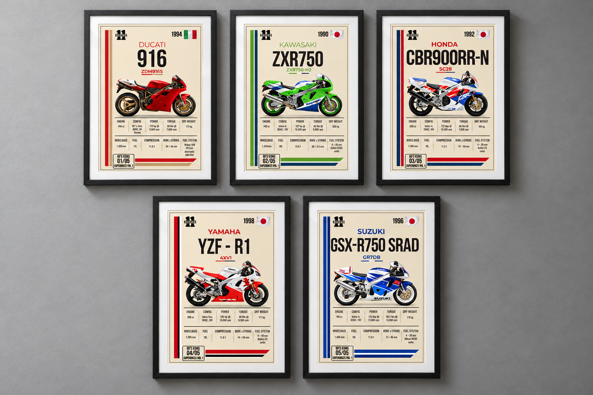1998 Yamaha YZF-R1 Motorcycle Art Print, A4 or A3, Unframed