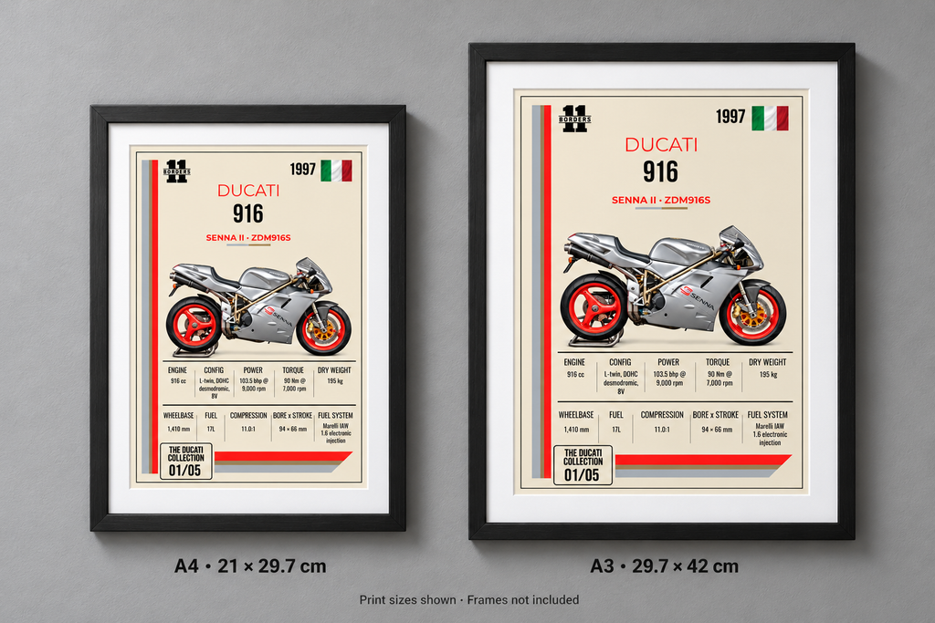 1997 Ducati 916 Senna II Motorcycle Art Print, A4 or A3, Unframed