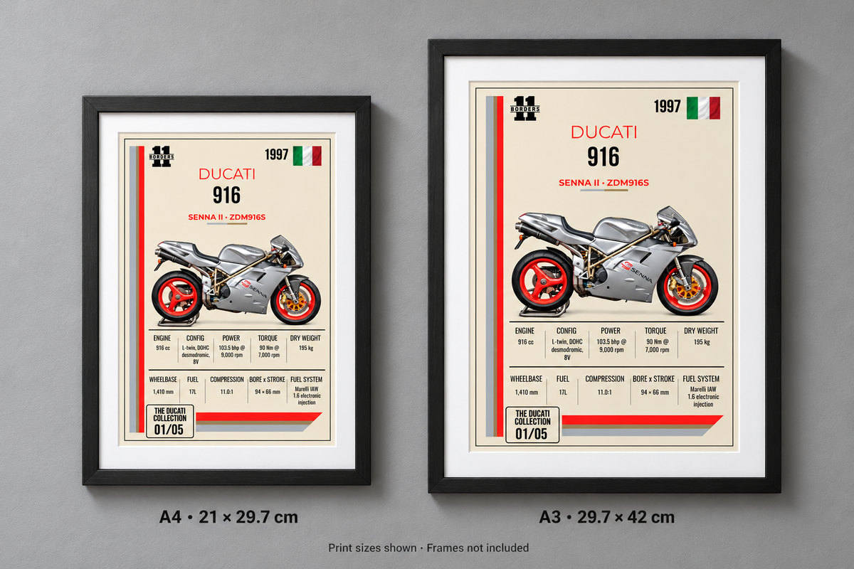 1997 Ducati 916 Senna II Motorcycle Art Print, A4 or A3, Unframed