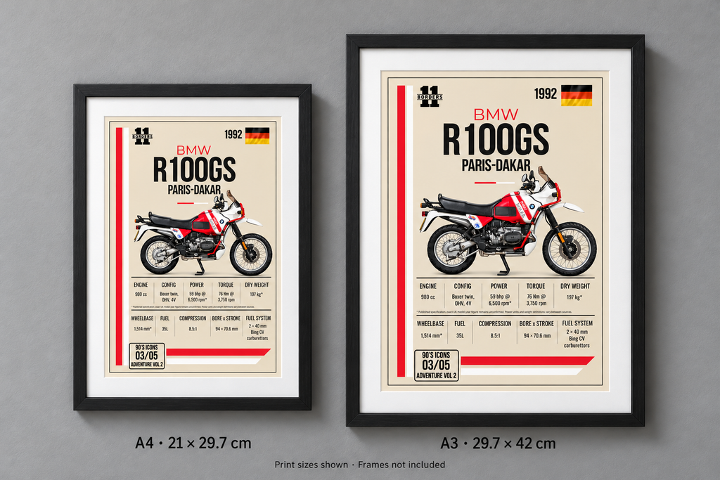 1992 BMW R100GS Paris-Dakar Motorcycle Art Print, A4 or A3, Unframed