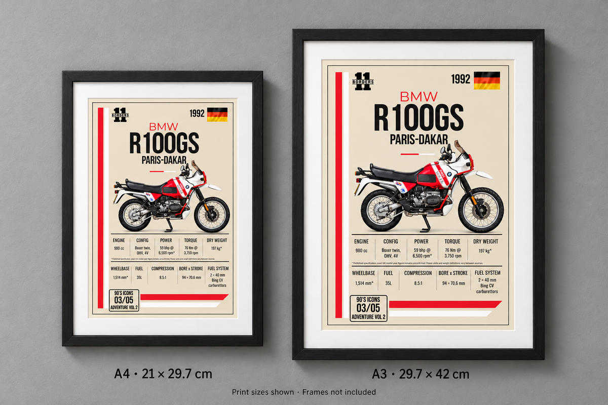 1992 BMW R100GS Paris-Dakar Motorcycle Art Print, A4 or A3, Unframed