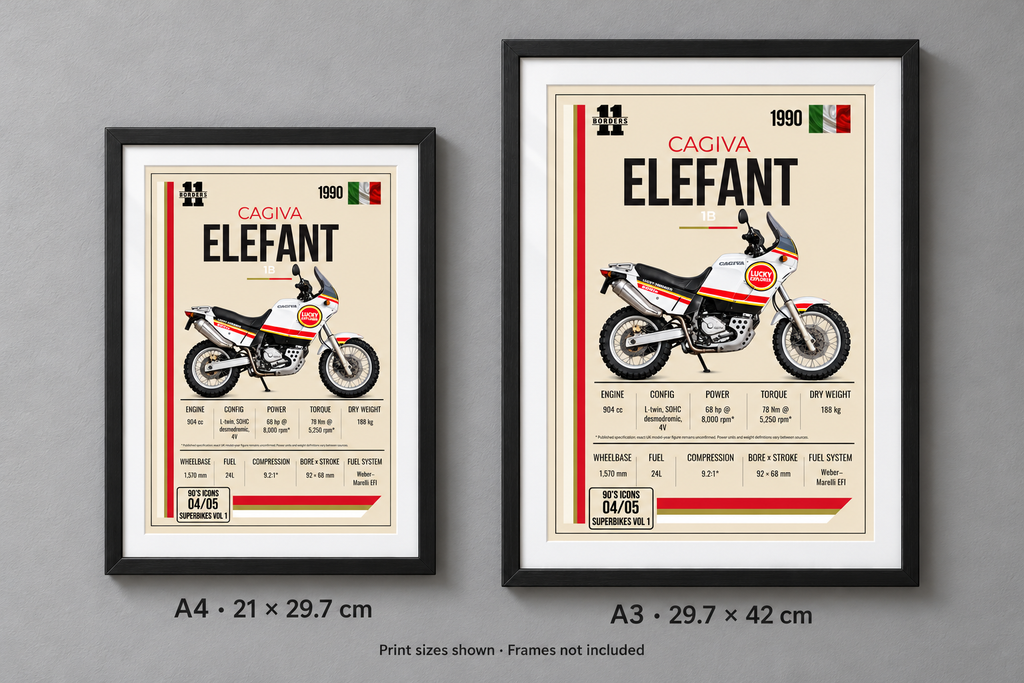 1990 Cagiva Elefant Motorcycle Art Print, A4 or A3, Unframed