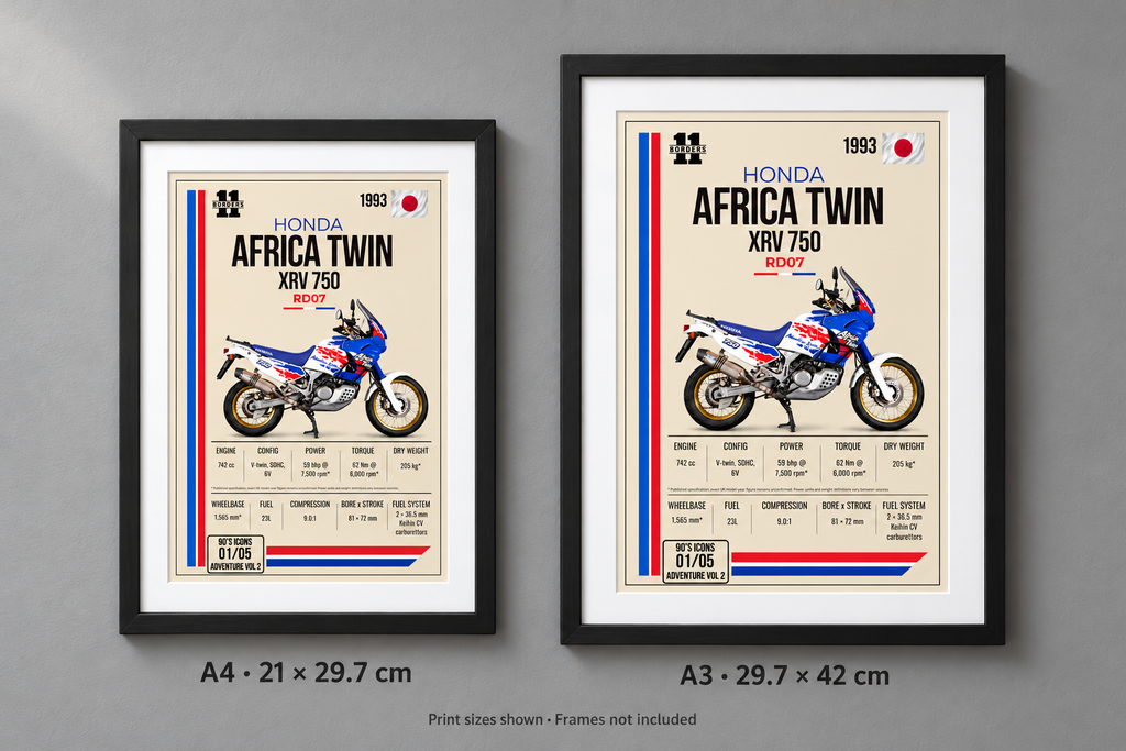 1993 Honda Africa Twin Motorcycle Art Print, A4 or A3, Unframed