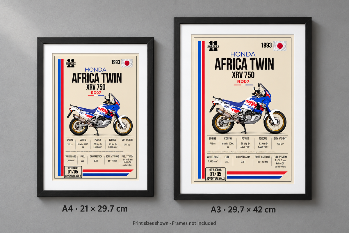 1993 Honda Africa Twin Motorcycle Art Print, A4 or A3, Unframed