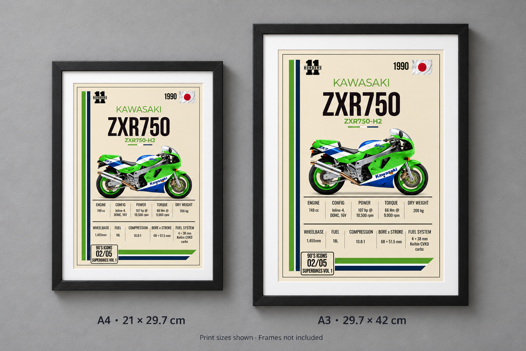 1990 Kawasaki ZXR 750 Motorcycle Art Print, A4 or A3, Unframed