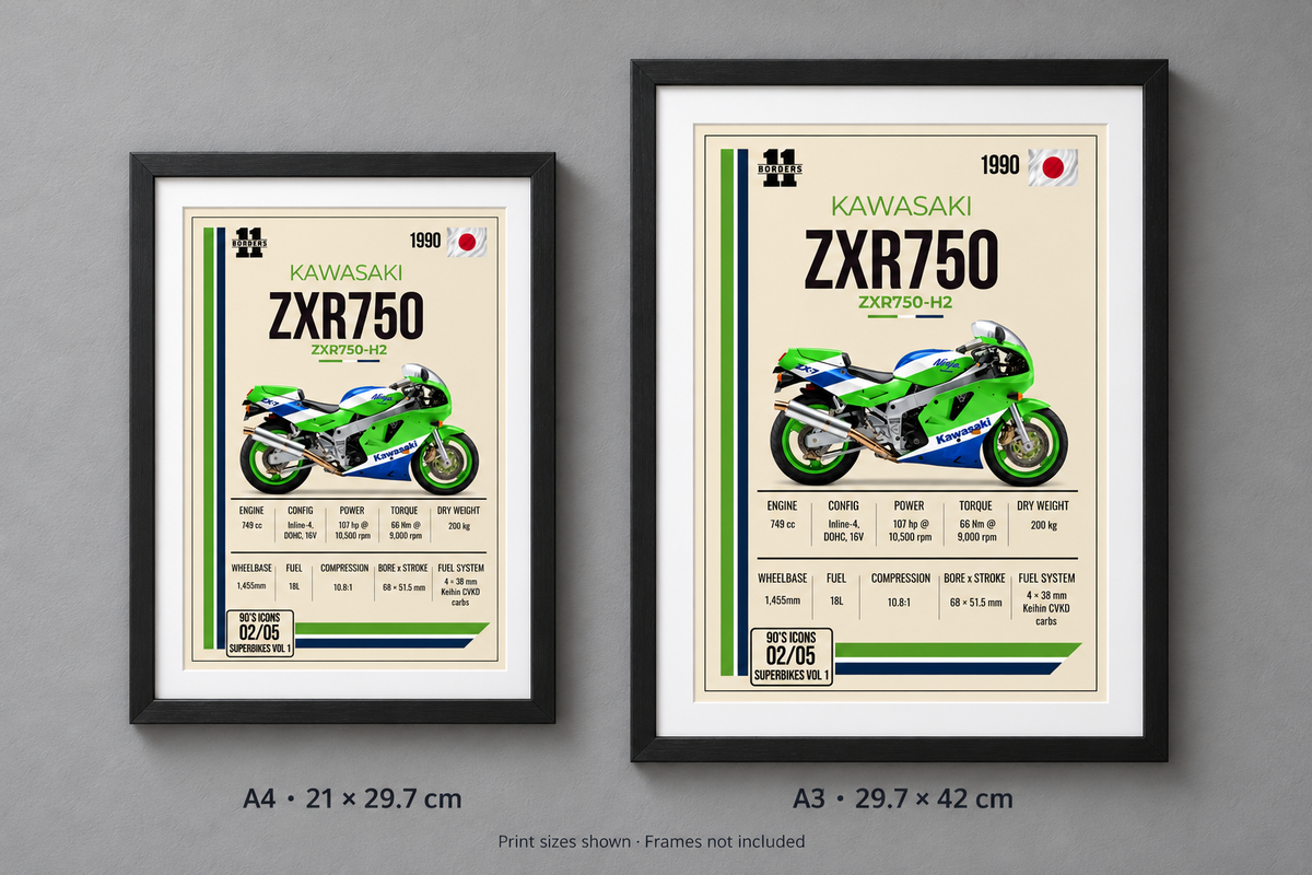 1990 Kawasaki ZXR 750 Motorcycle Art Print, A4 or A3, Unframed