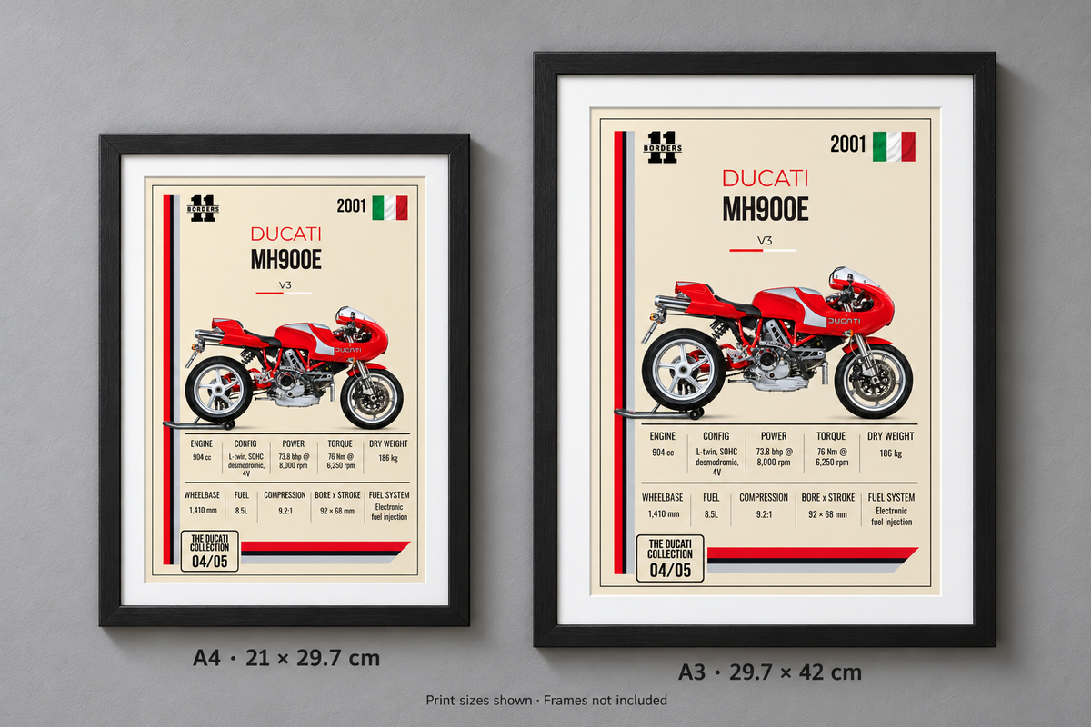 2001 Ducati MH900e Motorcycle Art Print, A4 or A3, Unframed