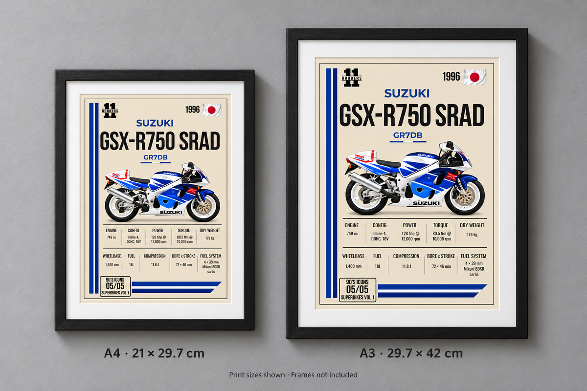 1996 Suzuki GSX-R750 SRAD Motorcycle Art Print, A4 or A3, Unframed