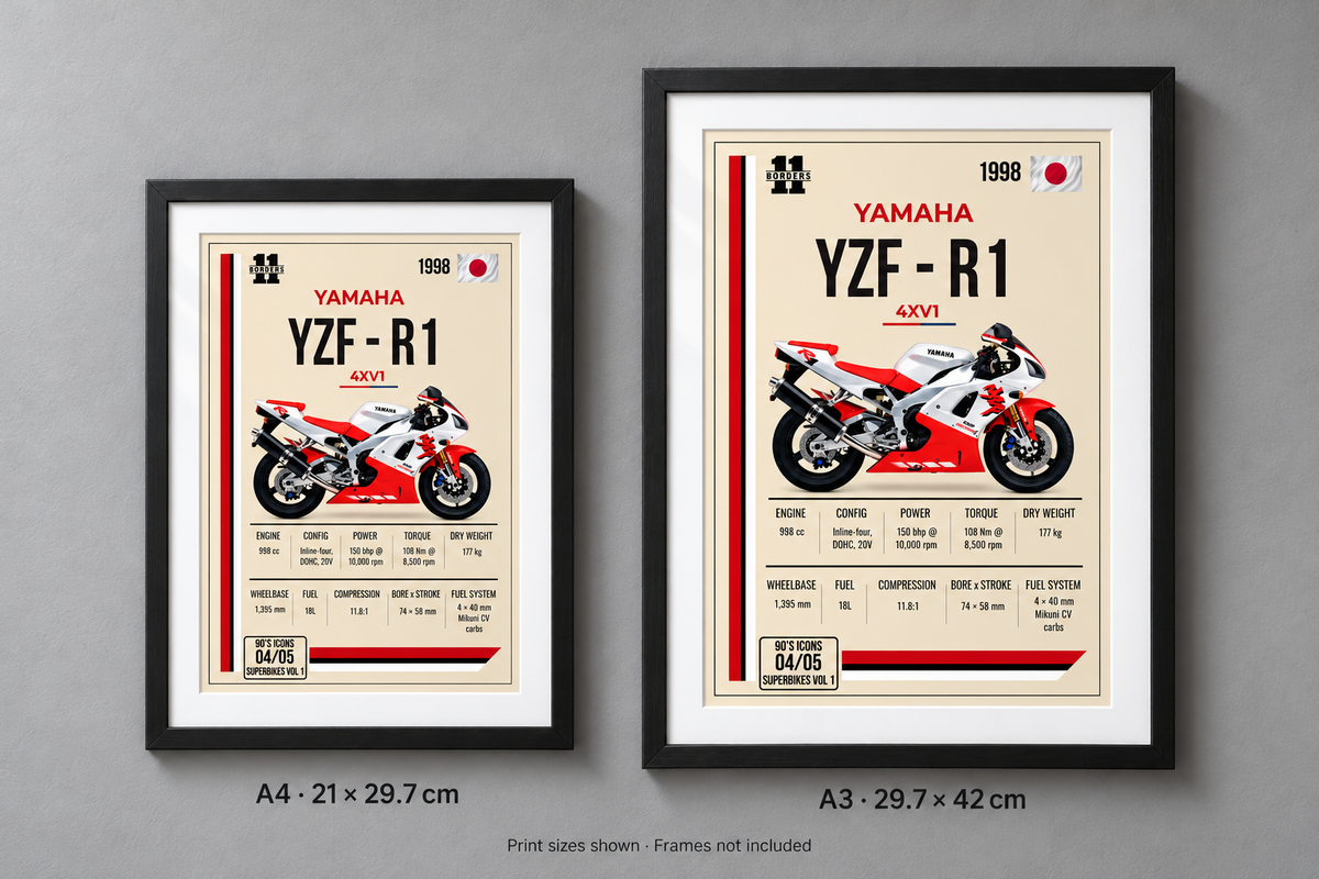 1998 Yamaha YZF-R1 Motorcycle Art Print, A4 or A3, Unframed